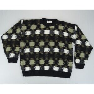 Vintage Protege by Tag Black Sweater Size Large Squares Geometric Dad Grandpa
